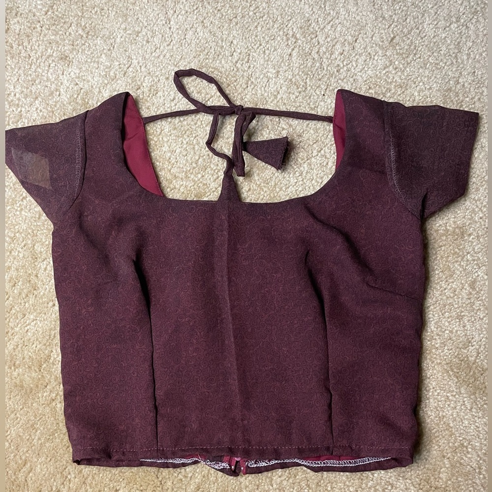 Red/Brown Corset-Style Crop Top